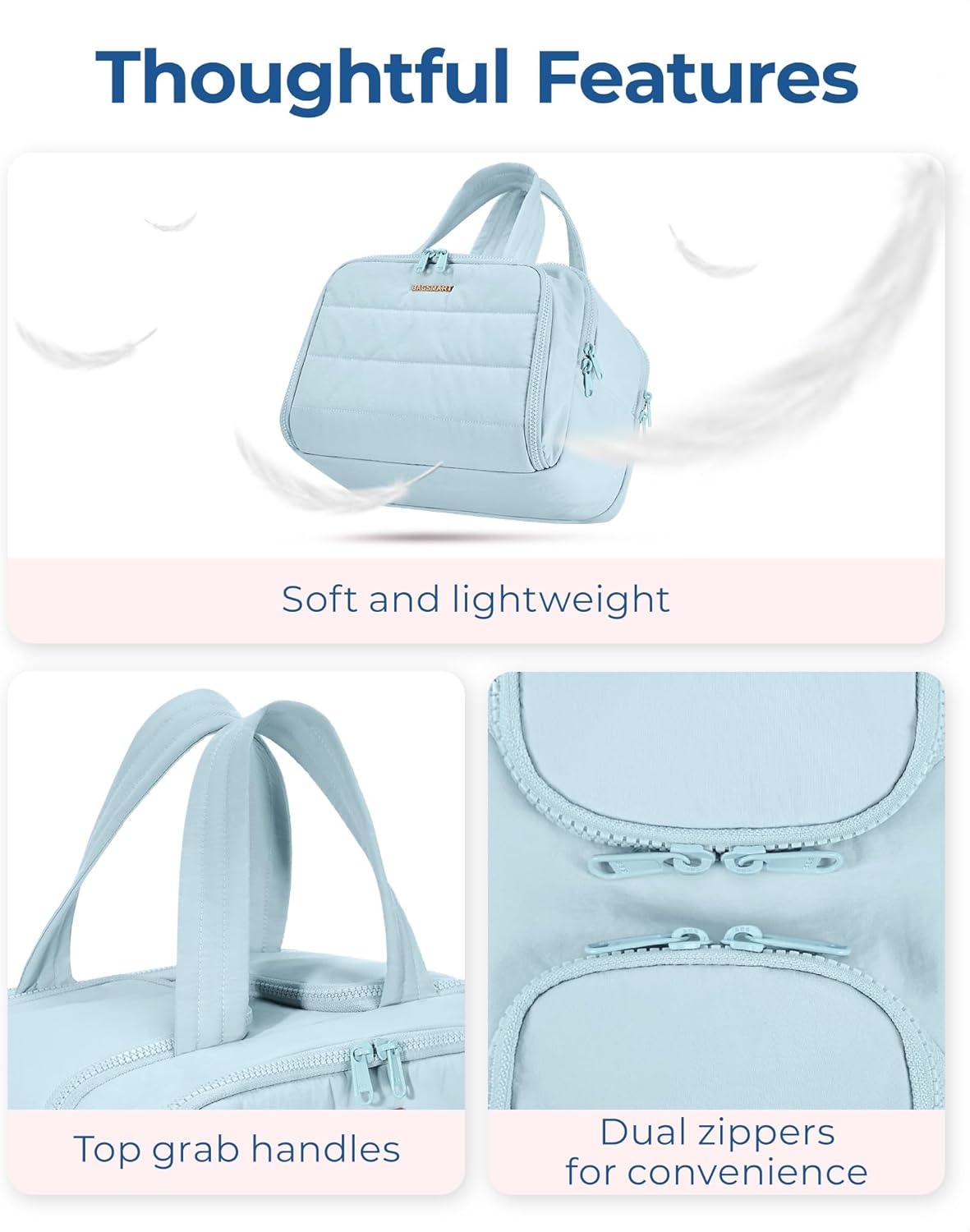 BAGSMART Travel Toiletry Bag, Lightweight Large Wide-open Travel Bag for Women, Puffy Cosmetic Makeup Bag Organizer with Handle for Accessories,Essentials, Toiletries, Blue