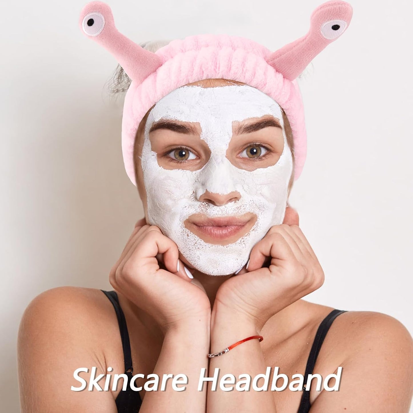 VELSCRUN Spa Headband, Makeup Face Wash Skincare Headbands, 5 Pcs Sponge Get Ready Snail Hairband Facial Wristband Hair Clip Set, Stuff for Teen Girls Women Trendy Hair Accessories Sakura Pink