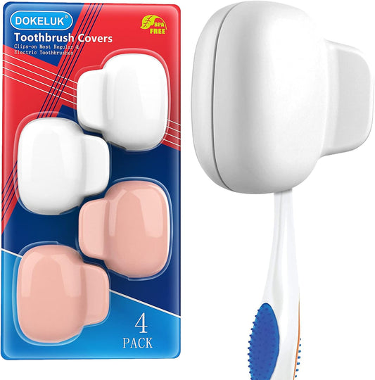 Toothbrush Covers Caps Family Pack:Tooth Brush Coveres Travel Case Protector Plastic Clip for Household Travel, Fits Electronic and Manual Toothbrushes for Adults Kids (W+PINK)
