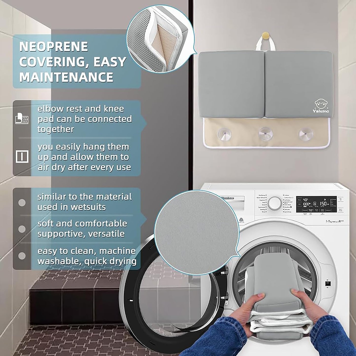 Bath Kneeler and Elbow Rest Pad Set for Baby Bathtub, Thick Non-Slip Bathing Kneeling Mat Cushion Quick Drying Bathtub Knee Saver with Arm Support and Pockets for Bathroom Bathing time Comfort, Gray