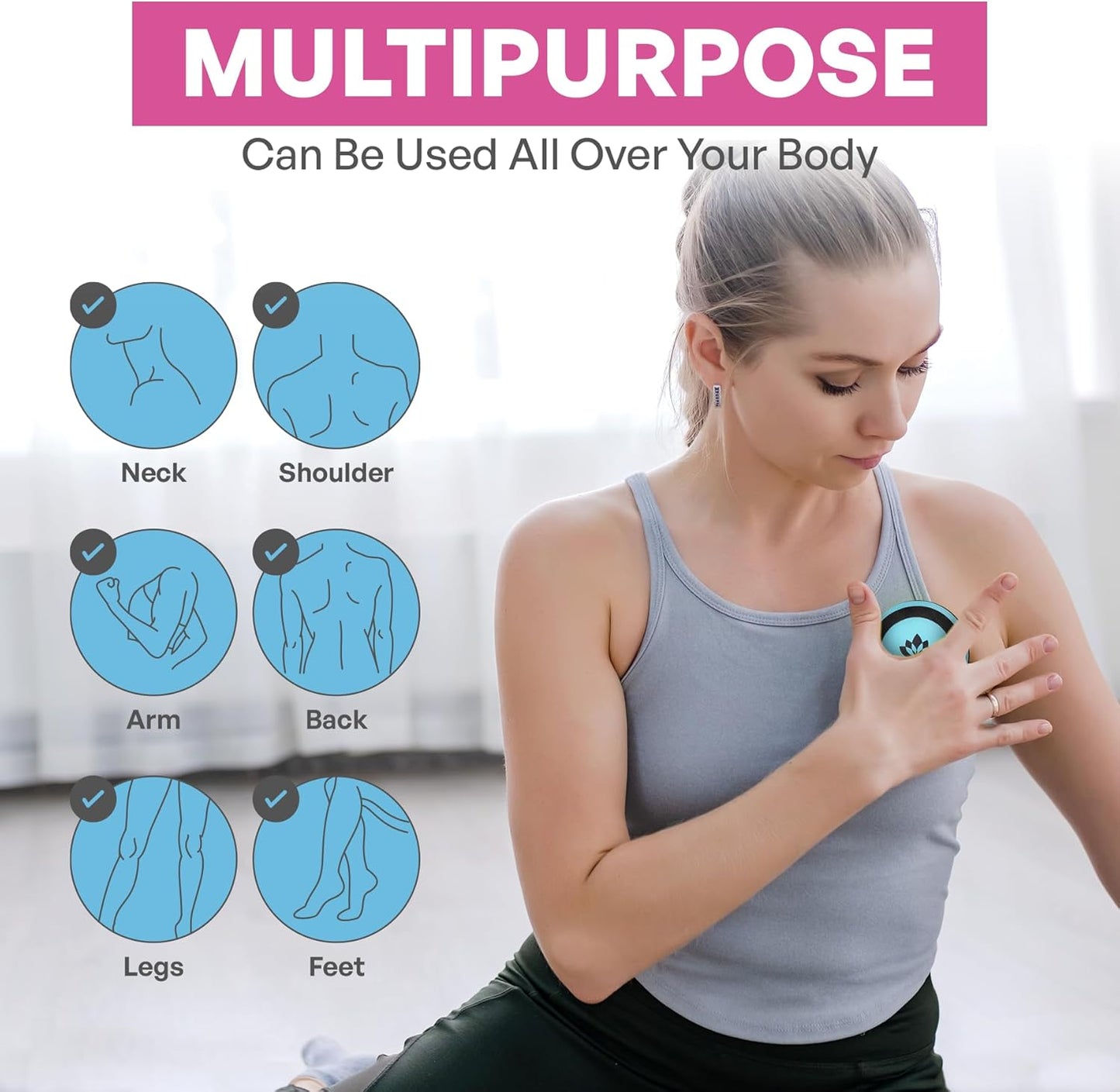Massage Ball Therapy Set for Muscle Knots and Post-Workout - Physical Therapy Balls, Trigger Point & Yoga Therapy, Massage Ball for Feet - 6-Piece Set (Blue)