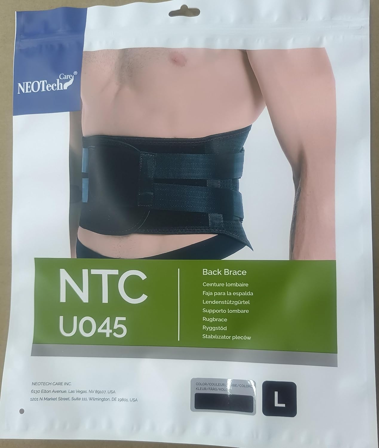 NeoTech Care Back Support Belt - Breathable & Adjustable Lower Back Brace - Double Pull Compression Straps (Black, Size L)