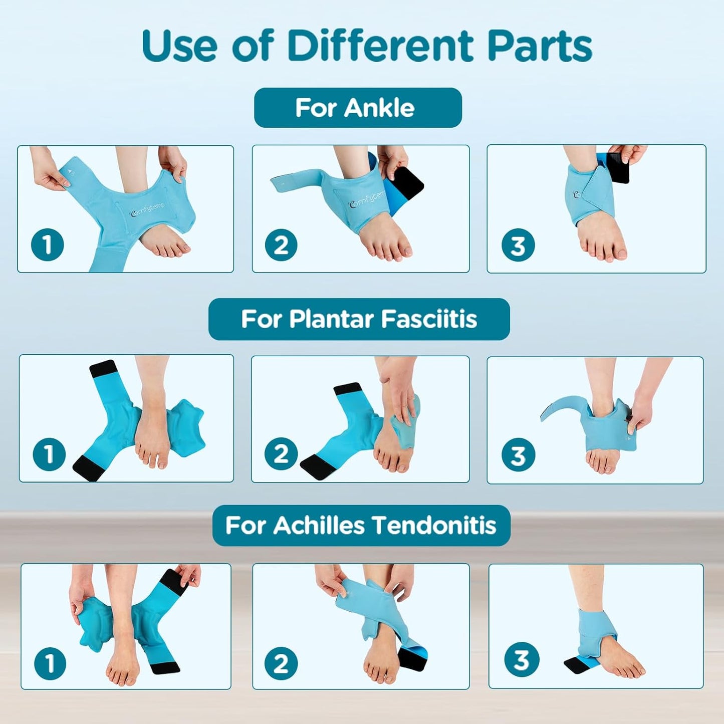 Comfytemp Ankle Ice Pack Wrap for Swelling, Plantar Fasciitis, FSA Eligible, Foot Pain Relief, Reusable Gel Cold Compress Ankle Brace for Injury, Achilles Tendonitis, Gifts for Men Women Elderly, 1Pcs