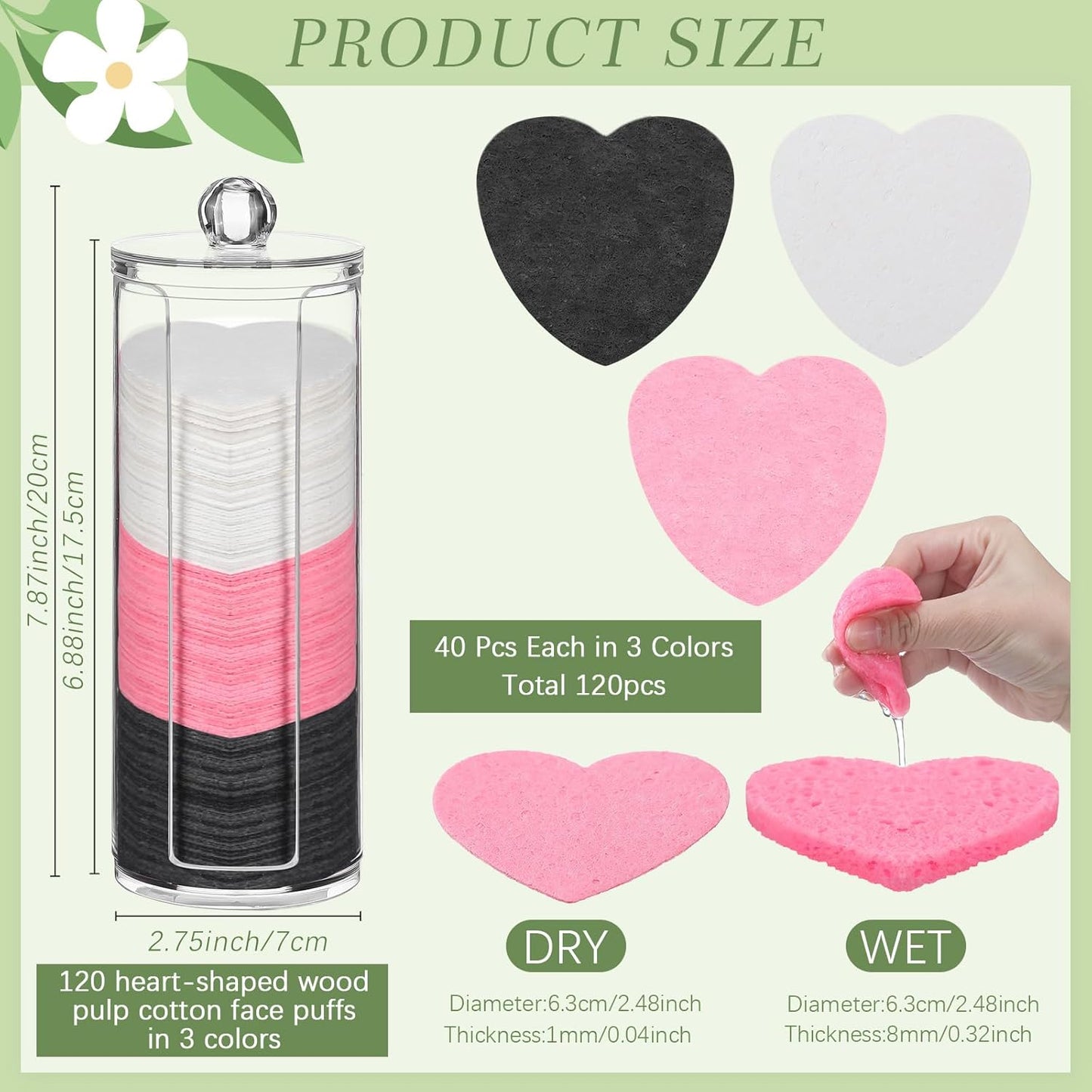 Sieral 120 Pcs Compressed Facial Sponges with Container Disposable Face Sponge Pads for Washing Face Cleansing Exfoliating Esthetician Makeup Removal(Heart,Pink, White, Black)