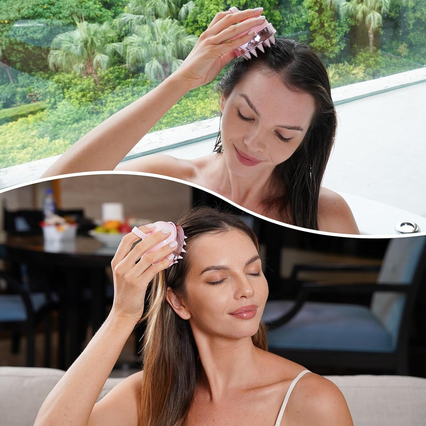 2 in 1 Scalp Massager Hair Growth,Scalp Scrubber with Soft Silicone Bristles for Dandruff Removal,Shampoo Brush for Exfoliation,Head Massager for Both Wet and Dry Use (Pink)