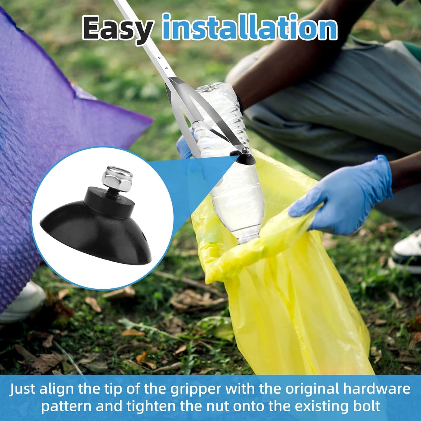 Reacher Replacement Gripper Cups Compatible with Arcmate, EZ Grabber Reacher Tool, Grabber Replacement Cups, Black, 2 Pairs