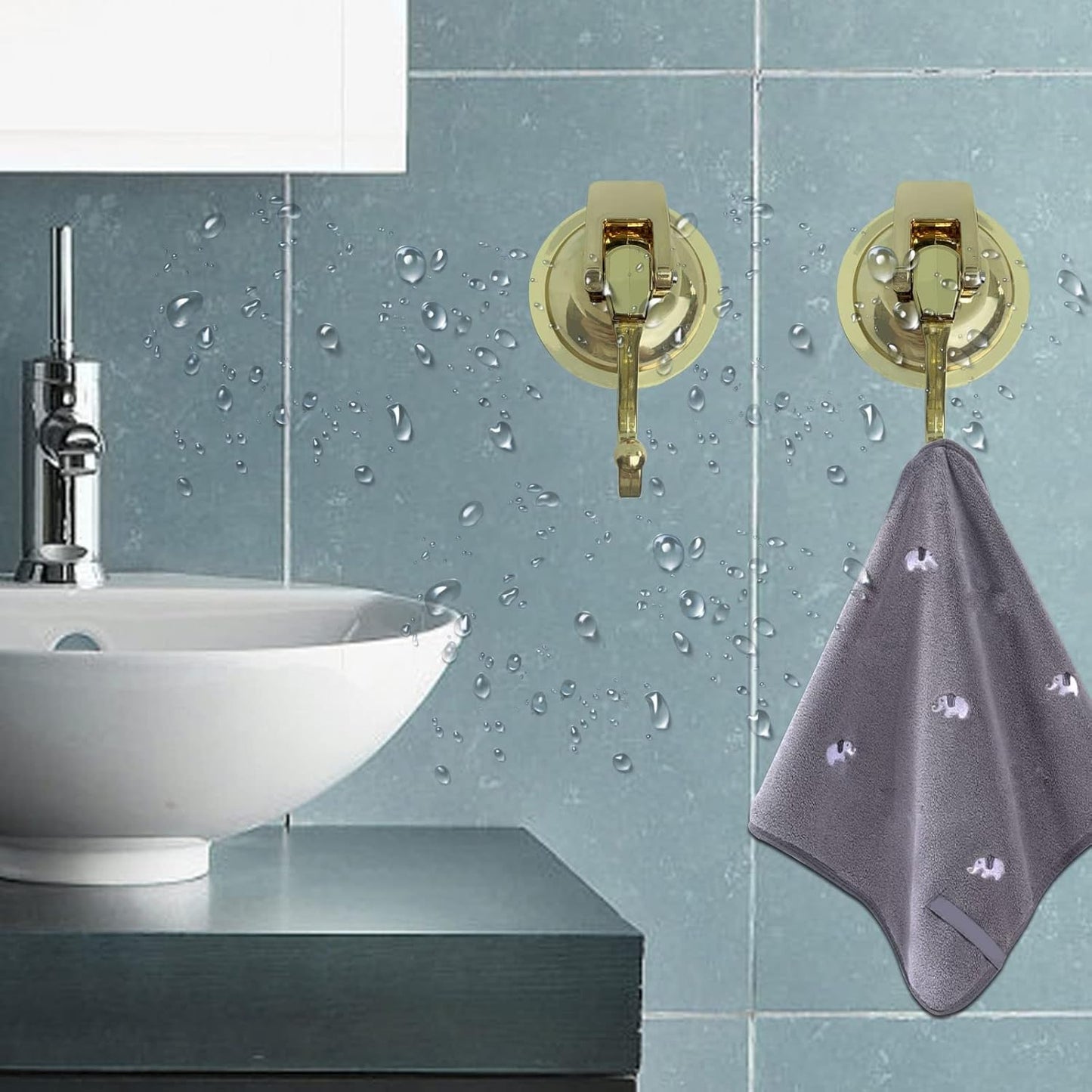 Heavy Duty Vacuum Suction Shower Hooks Glass Suction Cup Bathroom Robe Hooks, Reusable, No Hole Punched, for Garland Decoration (Gold, 6 Pack)