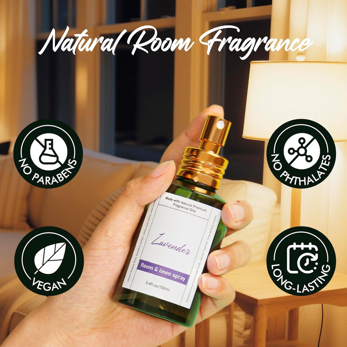 Room Spray Odor Eliminator 3 Pack, Natural Essential Oil Air Freshener Spray for Home Bathroom and Kitchen, Lavender, Citrus, Eucalyptus