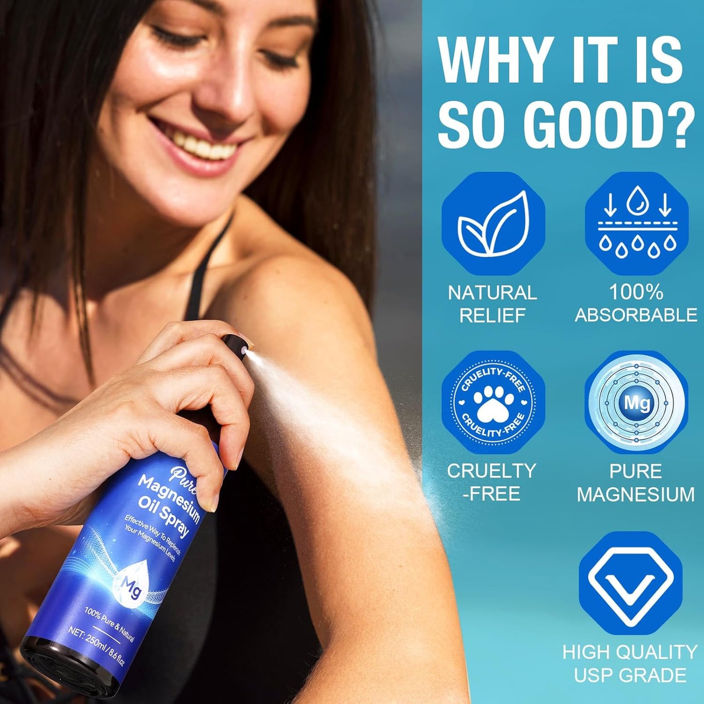 Magnesium Oil Spray 8.6Fl Oz, 2Pack Pure Magnesium Spray for Feet, Body and Skin, Topical Mg Oil, Easy to Absorb