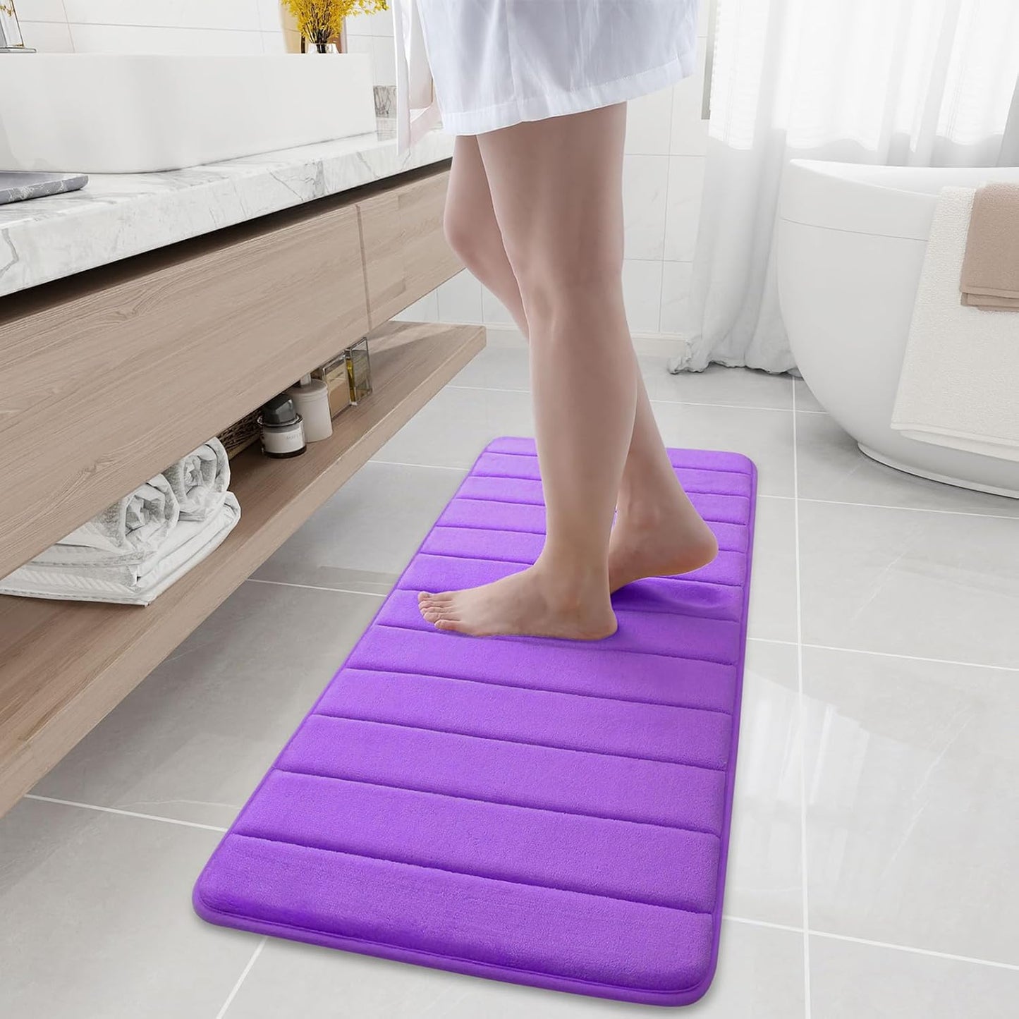 Buganda Memory Foam Bath Mat, 47" x 17", Ultra Soft and Non-Slip Bathroom Rugs, Water Absorbent and Machine Washable Bath Rug Runner for Bathroom, Shower, and Tub, Purple
