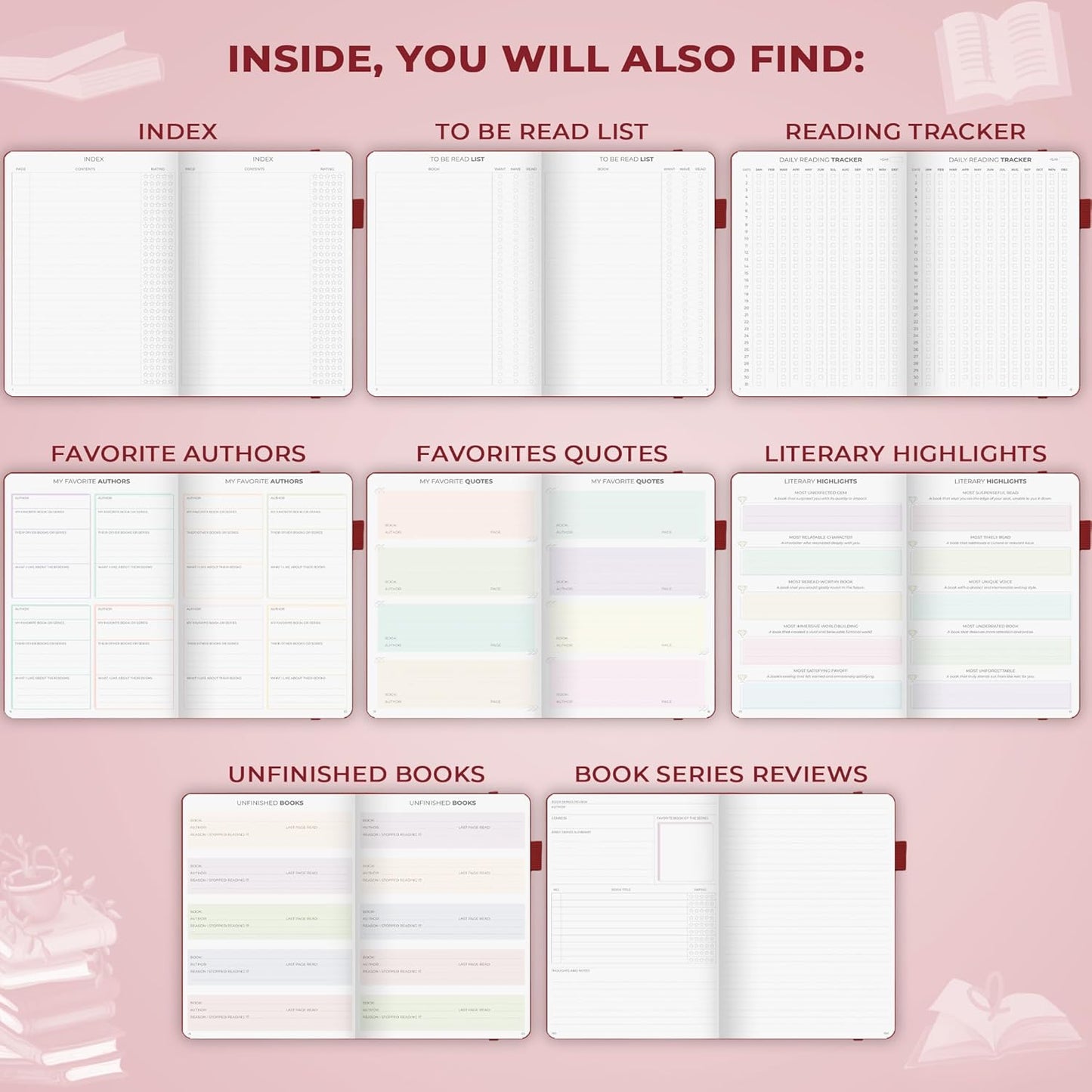 Clever Fox Reading Journal Premium – Review Log Notebook with Reading Tracker – Gifts & Accessories for Book Lovers, Adults & Kids (Burgundy)