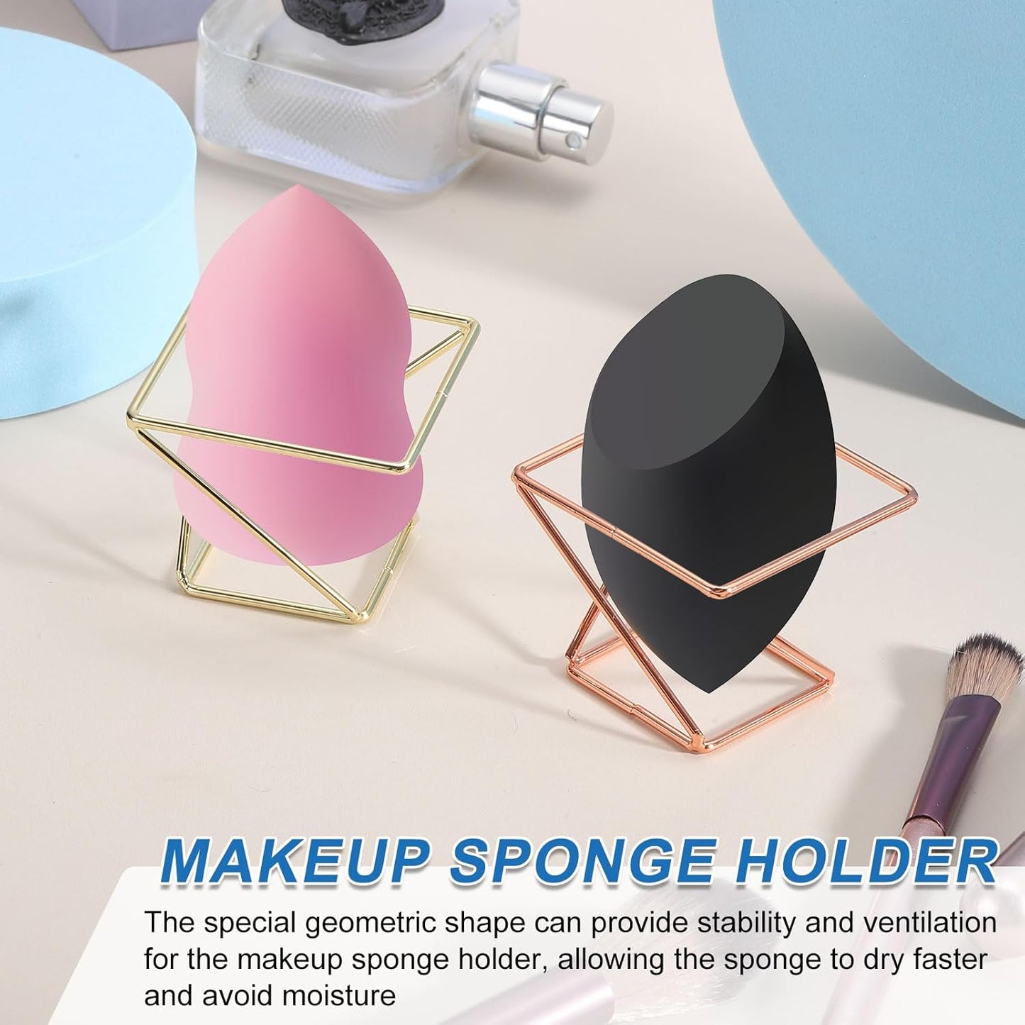 uxcell 6Pcs Air Plant Holder, Makeup Sponge Drying Holder Rack, Tabletop Air Fern Display Stand, Makeup Beauty Egg Dry Stand for Dressing Table Home Decoration, Gold (50x50x42mm)