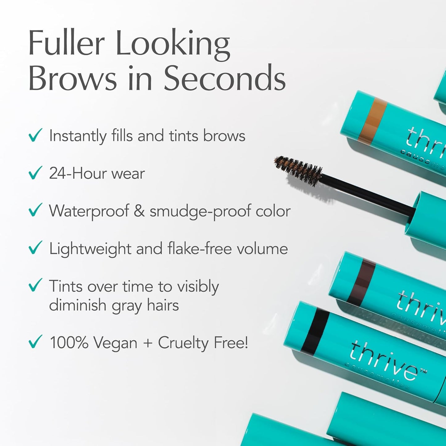 Thrive Causemetics Instant Brow Fix Semi-Permanent Eyebrow Gel, Waterproof Tinted Eye Brow Gel with Vitamin B5, Smudge-Proof, Long Lasting Definition, Vegan & Cruelty Free, Audrey (Medium Brown)