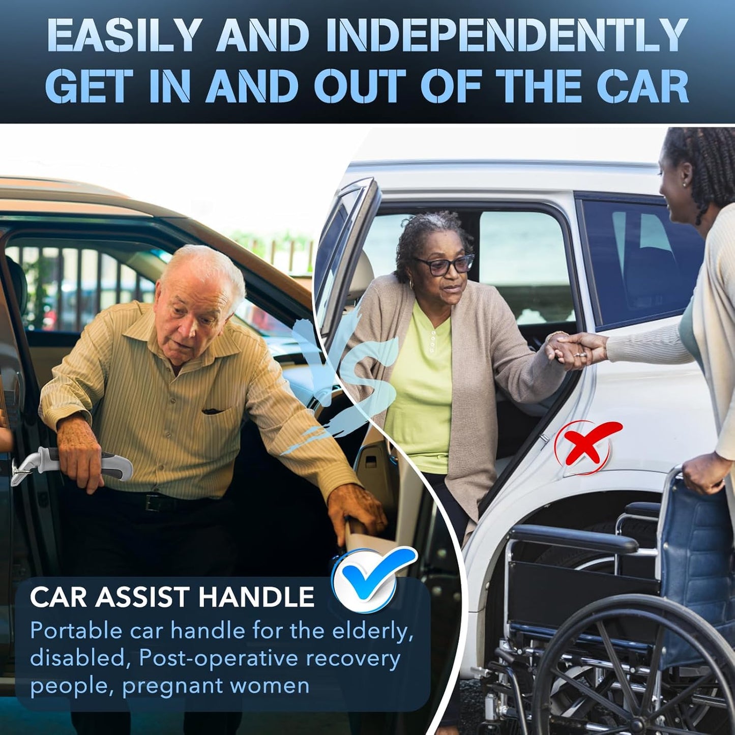 Car Door Handle for Elderly Car Handle Assist Support, Portable Auto Grab Handles for Handicap Seniors, Light Grey and Black