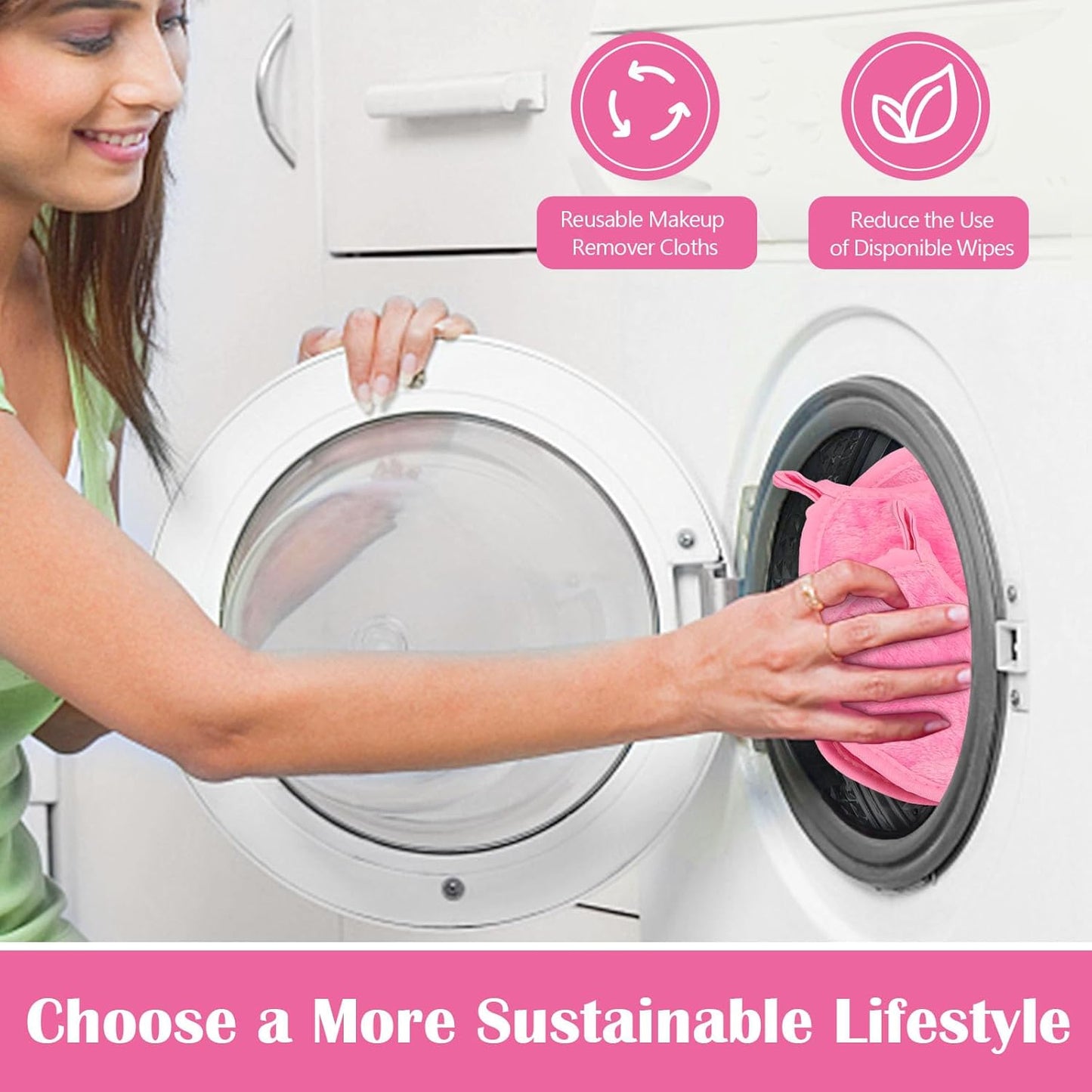 Orighty Makeup Remover Cloths 12 Pack, Makeup Removal Face Cleansing Cloth, Reusable Make-up Remover Pads Remove Instantly Dirt with Just Water, 5 x 5 in (Pink)