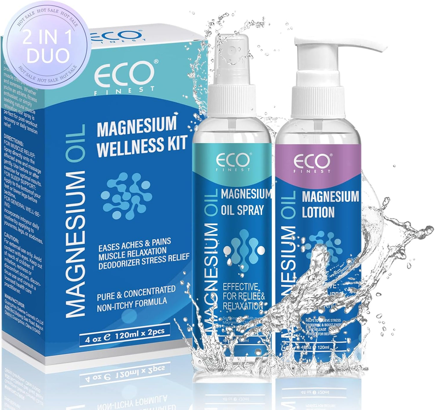 Pure Magnesium Oil Spray & Lotion Duo, Topical Magnesium Oil Lotion for Feet, Skin & Body, Easy to Absorb and Use, Women & Men