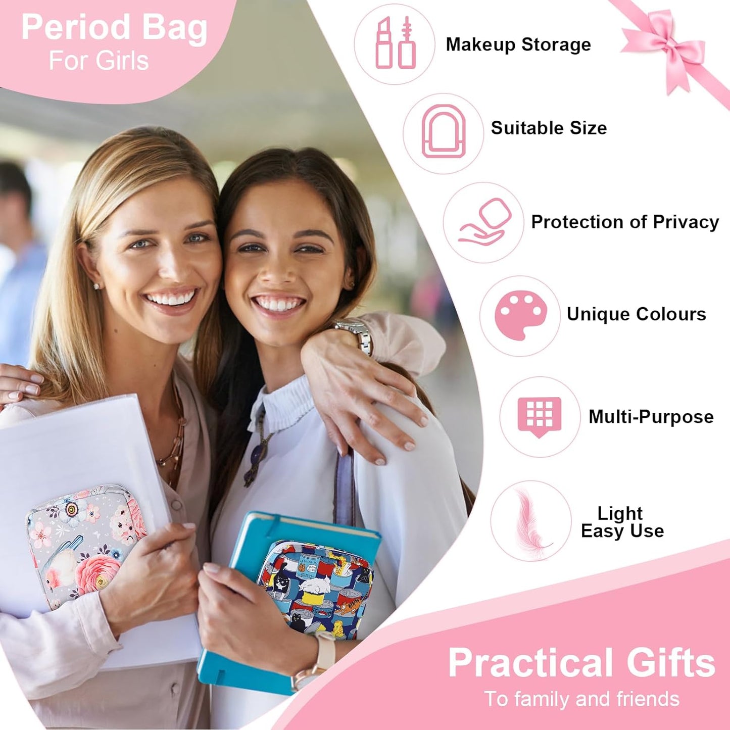 Desing Wish Period Bag Pouch Soft Cloth Sanitary Napkin Storage Bag Portable Menstrual Pad Pouches Tampon Holder for Purse First Period Kit for Girls 9-12 (Rabbit)