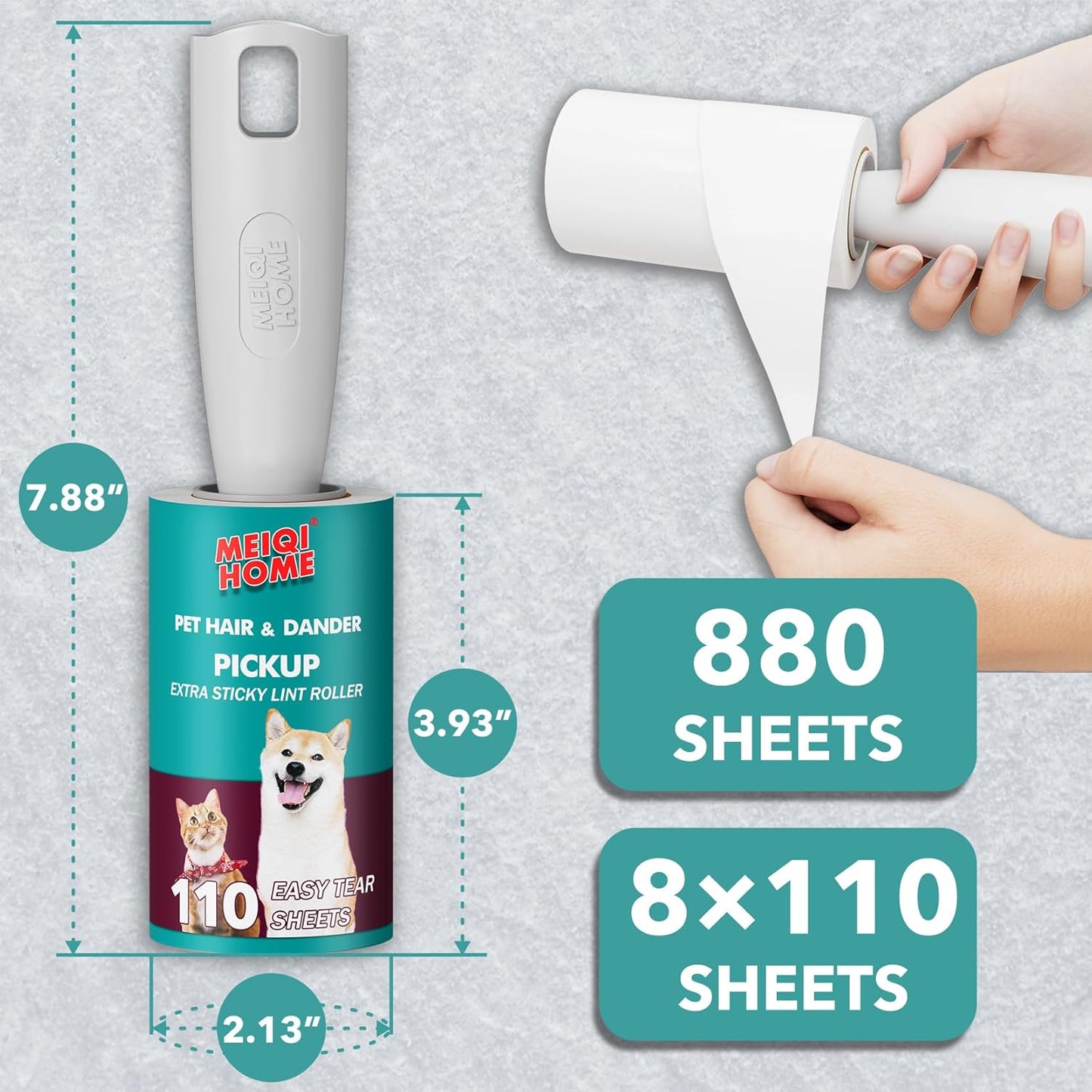 Lint Rollers for Pet Hair Extra Sticky, 880 Sheets Mega Value Set Lint Roller with 4 Upgraded Handles, 8 Rollers Portable Pet Lint Remover for Clothes, Furniture, Carpet, Dog & Cat Hair Removal