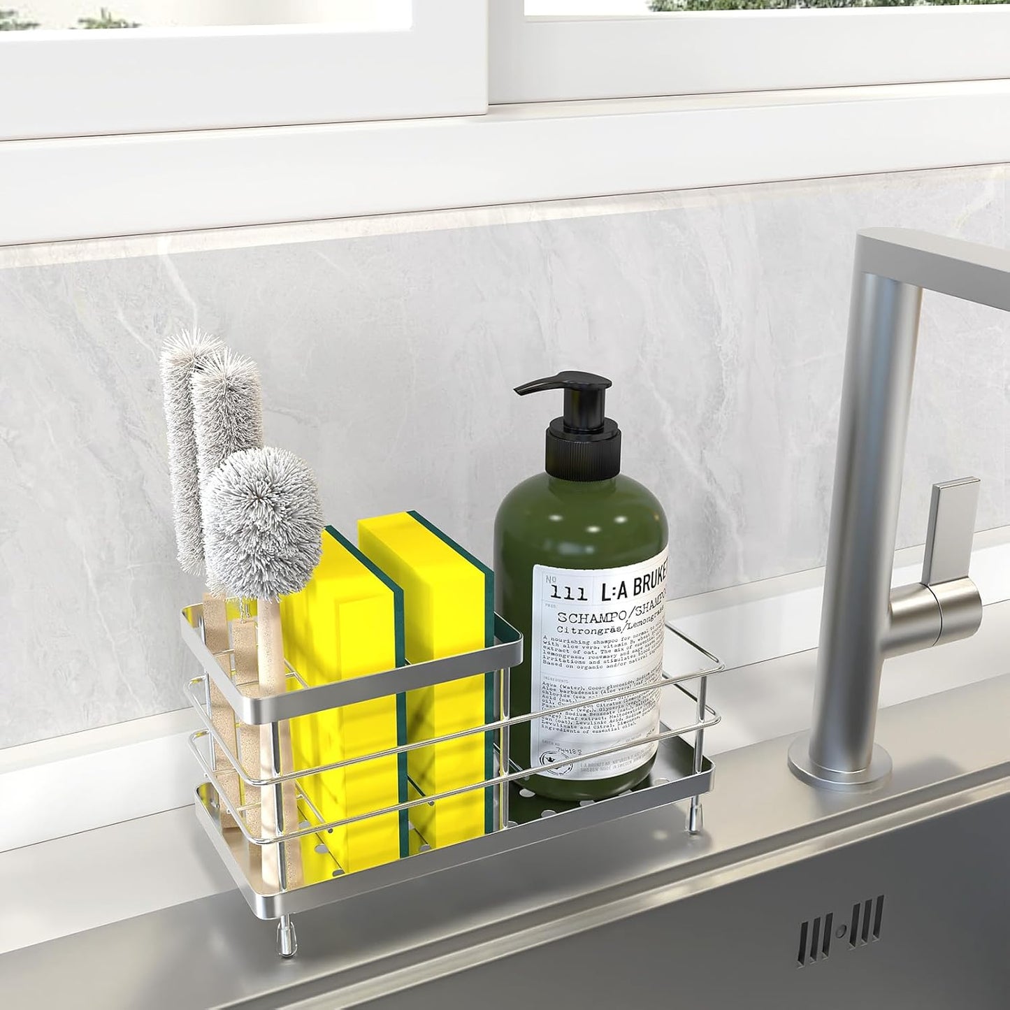 Luxspire Toothbrush Holders, 6 Slots Stainless Steel Tooth Brush Holder with Drainage, Toothbrush Holder for Bathroom Countertop & Kitchen Sink, Bathroom Accessories, Silver