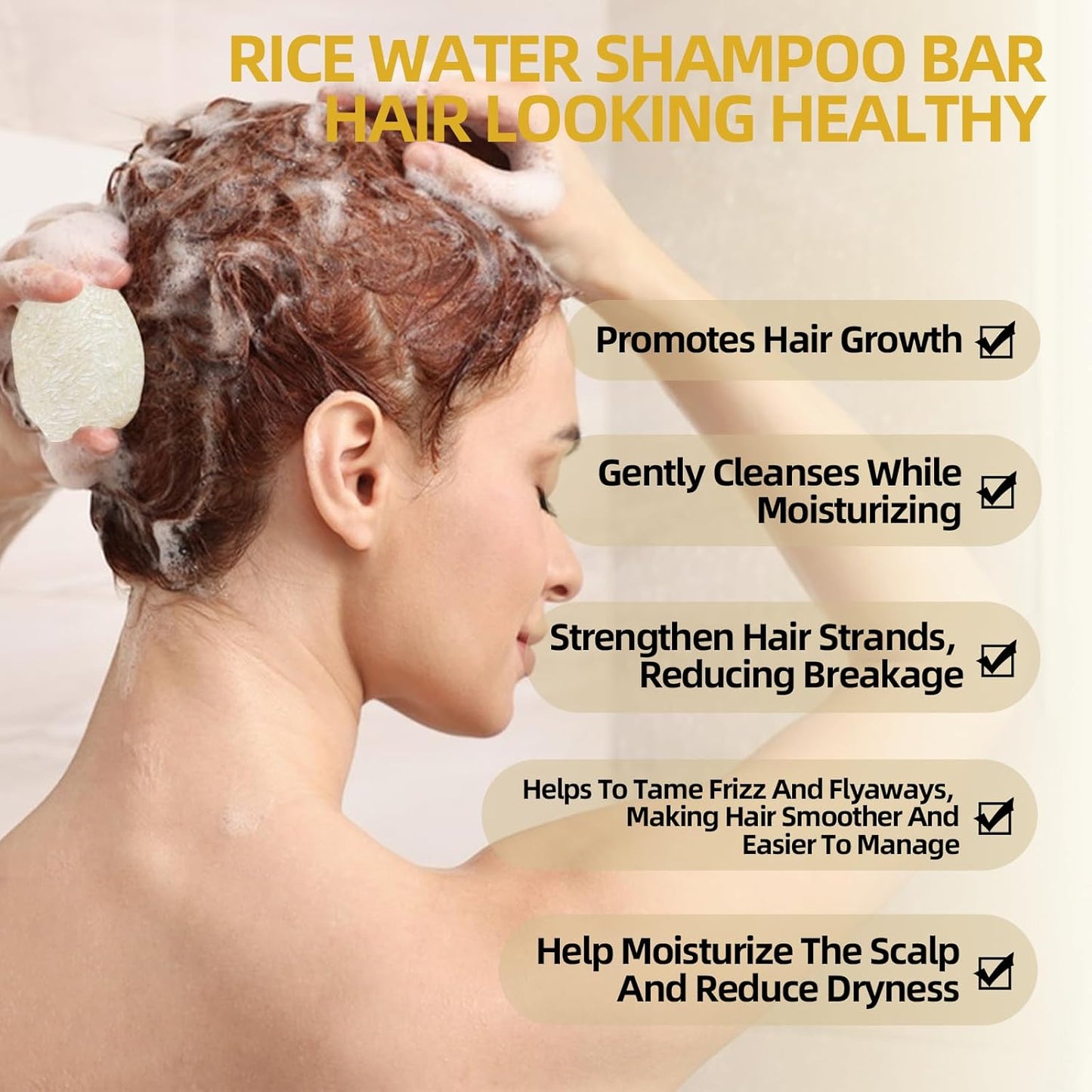 2 Pack Rice Water Shampoo Bar,Rice Shampoo Bars for Hair Growth,Dry Hair Shampoo Soap for Hair Care,Solid Soap for Women and Mens,Moisturizing for All Hair Types