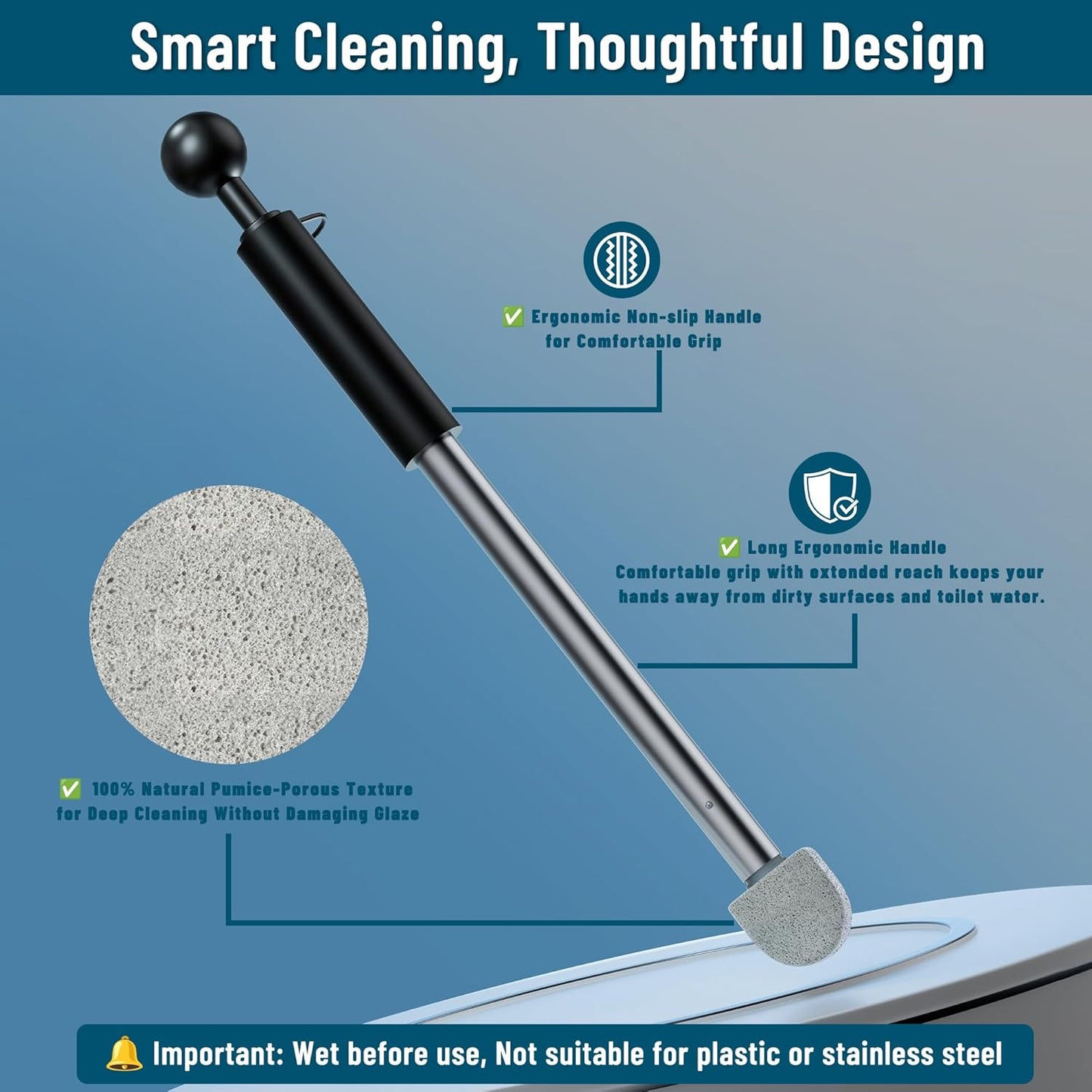 Pumice Stone Toilet Bowl Cleaner,16.7Inch Toilet Pumice Stone with Handle Cleans Hard Water Ring Calcium Buildup&Stains for Toilet Bath Kitchen Household Cleaning(Black