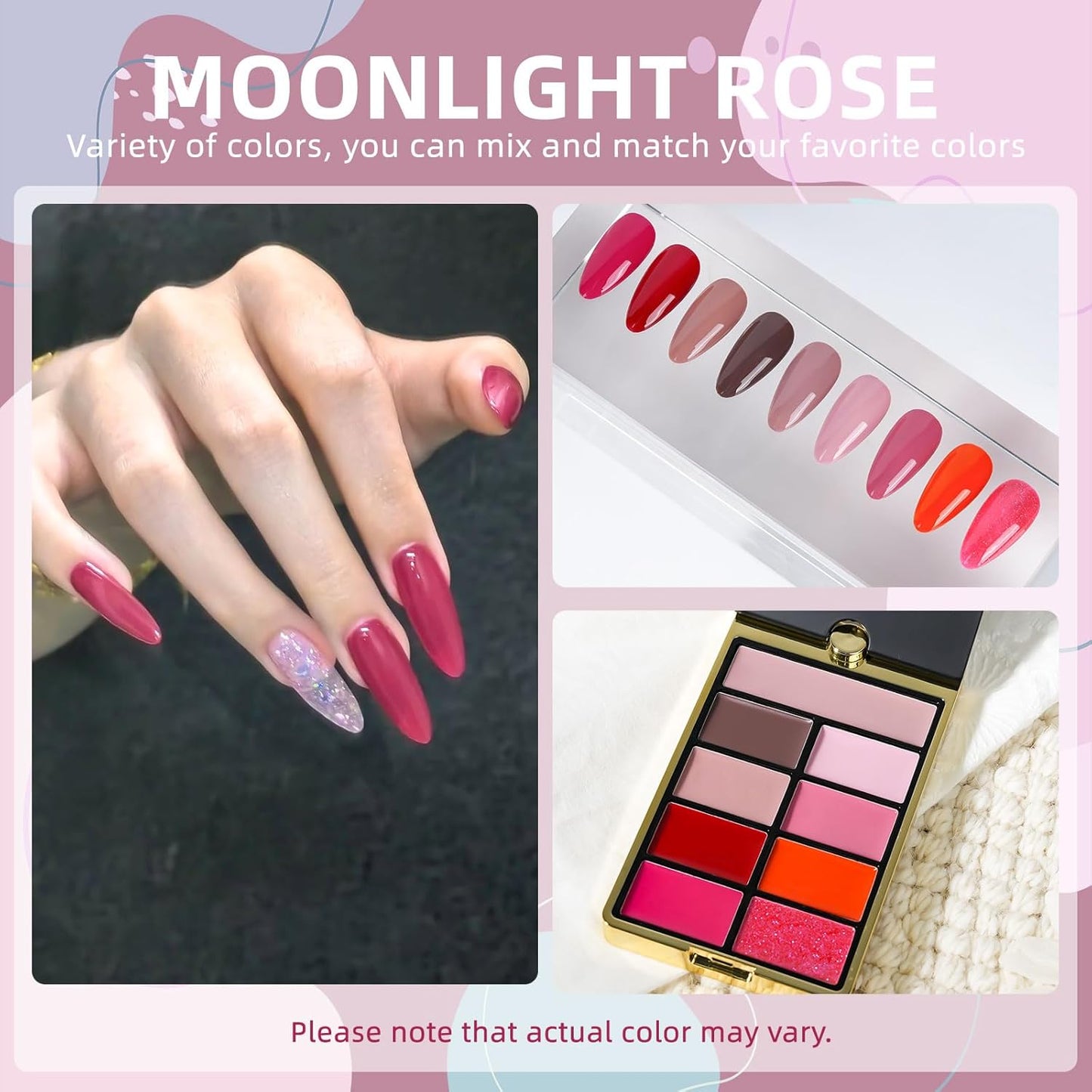 Solid Gel Nail Polish Set, 9 Colors Glitter Pink Red Solid Cream Gel Polish Palette with Brush, Solid Ombre Nail Polish for Women DIY Manicure Art