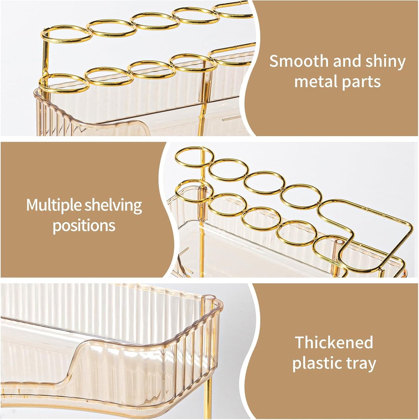 NATURE'S SOURCE Makeup Organizer for Vanity, 3-Tier Corner Bathroom Organizer Countertop with Makeup Brush Holder, Corner Counter Storage for Bathroom Dresser- Amber Gold