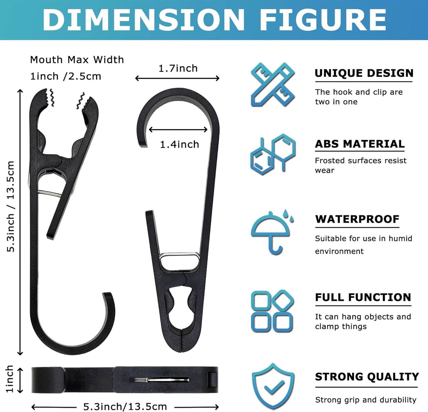 XoYoZo Laundry Hooks with Clips Hanger Closet Organizer Clamps Socks Boot Bras Towels for Bathroom Wardrobe Kitchen Office 4Pcs (Black)