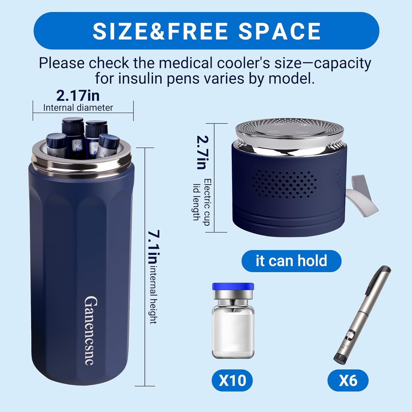 Electric Insulin Cooler Travel Case TSA Approved,USB Type-C Smart Cooling, 10000mAh Power Bank ,Large Capacity Medication Cooler for Travel ,Medical Cooler for Insulin (Blue, Included Power Bank)