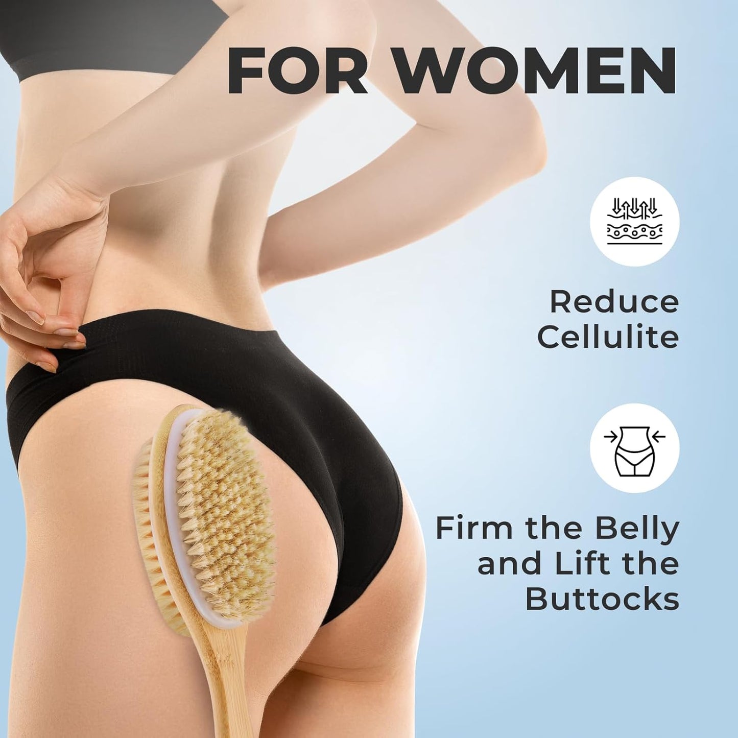 GUARD&MARINE Back Brush for Shower & Bath with Long Handle - Wooden Back Washer for Men & Women, Double-Sided Back & Body Scrubber & Scratcher, Perfect for Dry Massage & Showering for Adults & Seniors