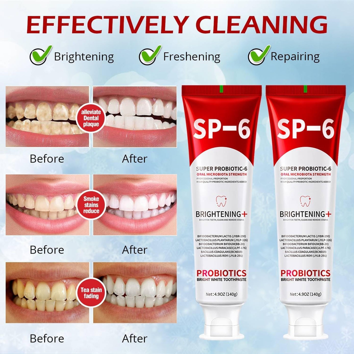 SP-6 Probiotics Whitening Toothpaste - Probiotics for Teeth Whitening and Gum Health - Enamel-Safe, Fluoride-Free, Double Mint Flavor,Fresh Breath (1)