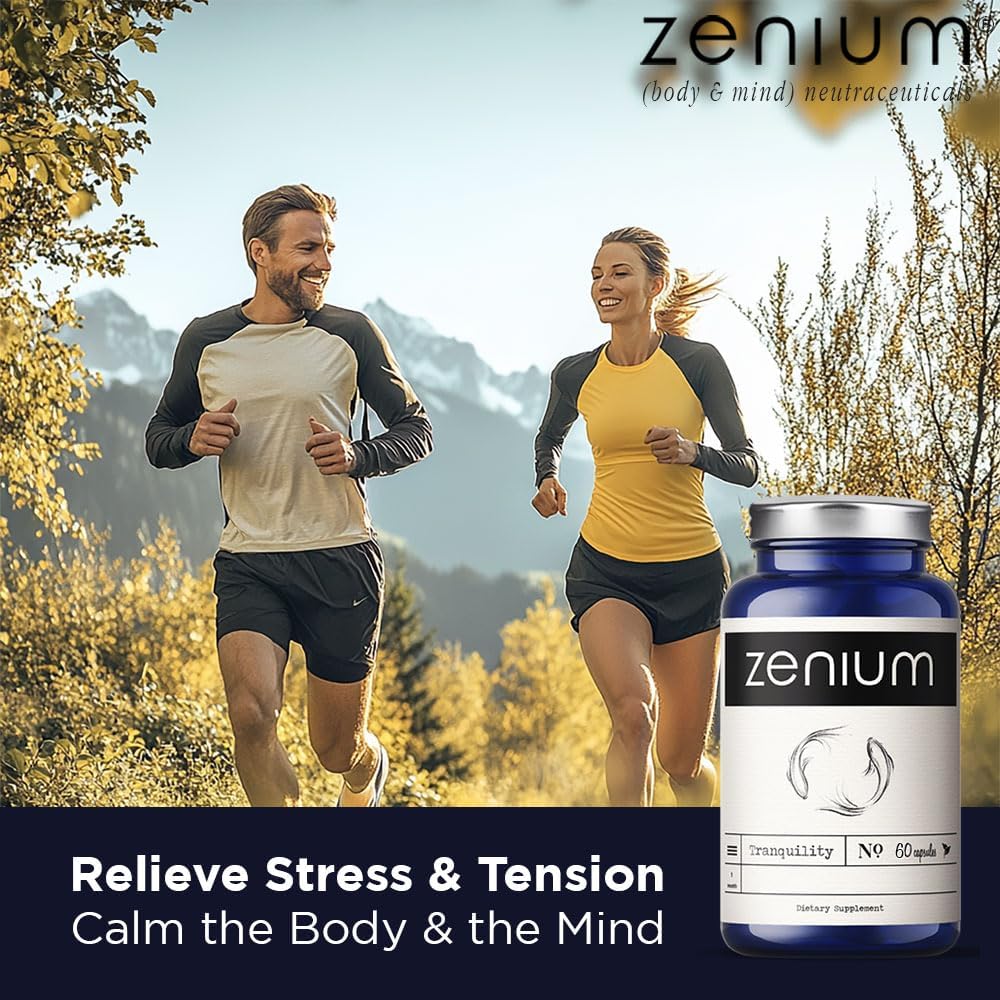 Zenium - Relieve Stress, Tension, Worry, Nervousness, & Irritability | Calm The Mind & Body | Ayurvedic | Natural Relief Supplement | Boosts Mood | Ashwagandha, L-Theanine, GABA, Rhodiola |60 Capsules
