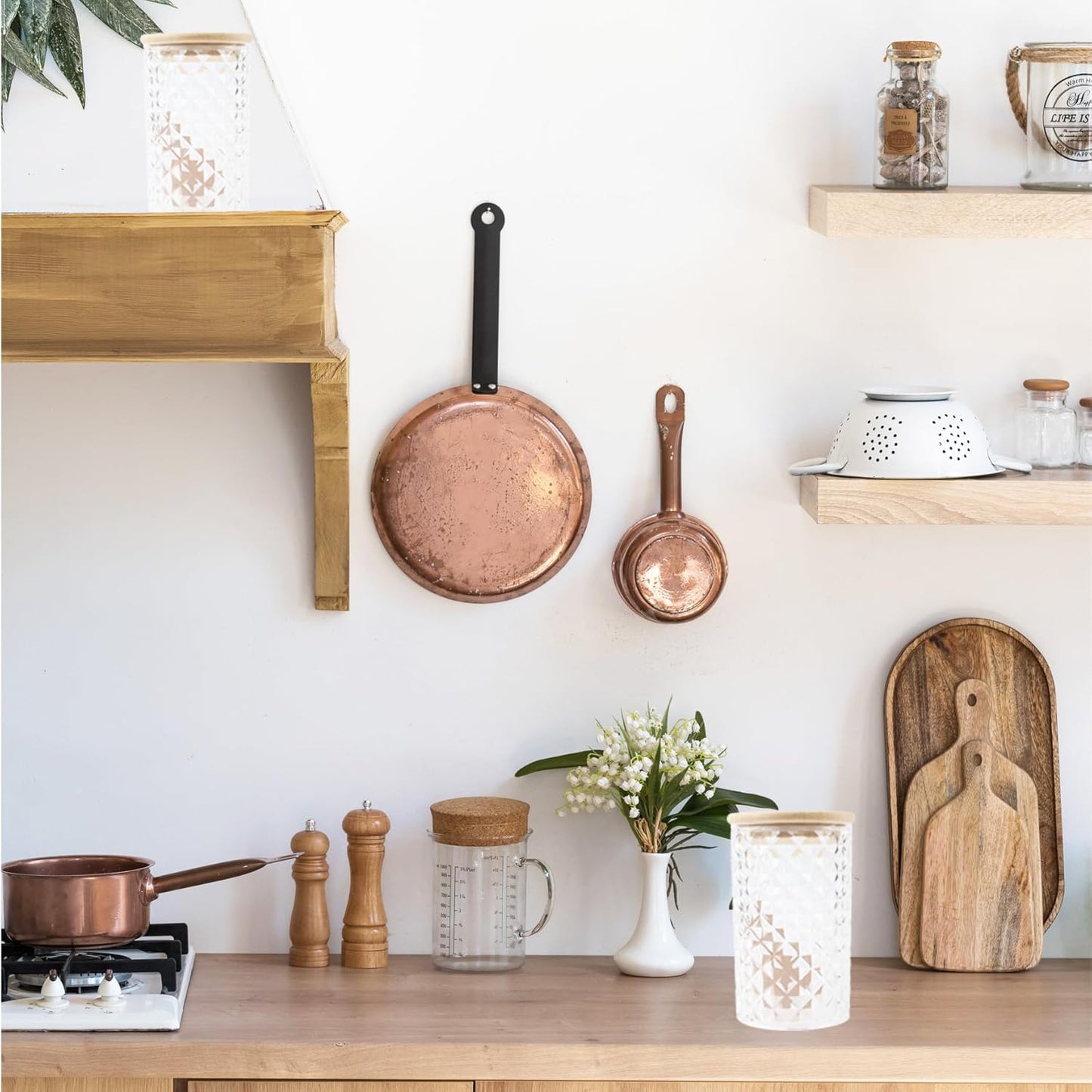 Klmnop 1200ML/42OZ Acrylic Bath Salt Jar with Wooden Scoop, Bath Salt Container with Sealing Lid for Bathroom Kitchen Storage Salt Candy Tea(Clear, Style 1)