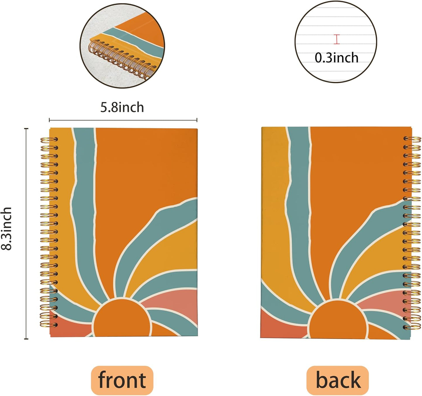 VNWEK Boho Notebook - Boho Journal, Boho Gifts for Women, Boho Office Supplies, Groovy Boho Sun Sunshine Spiral Notebook 5.5x8.3,Writing Notebooks