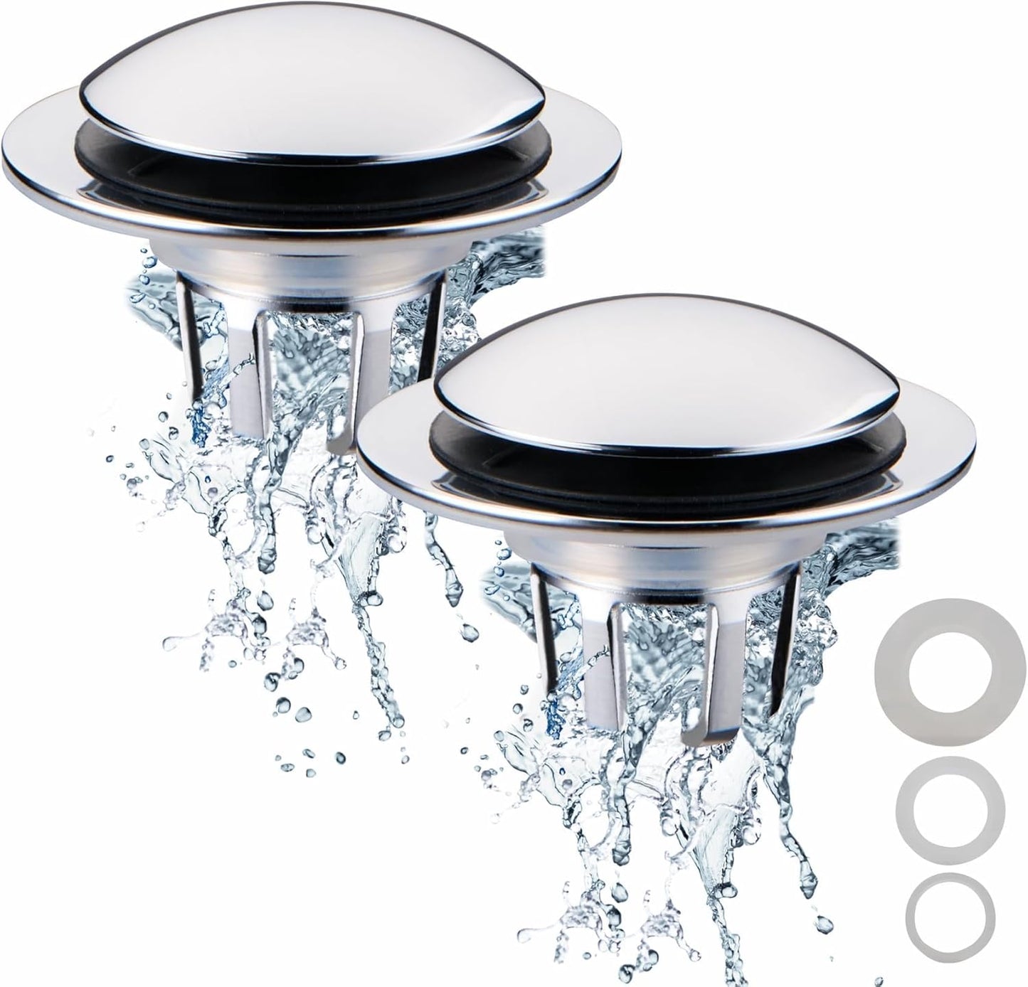 Chrome Bathroom Sink Drain Stopper,Welsan Universal Pop-Up Drain Stopper Plug Strainer with Hair Catcher for 1 1/8"-1 1/2" Drain Hole-2 Pack