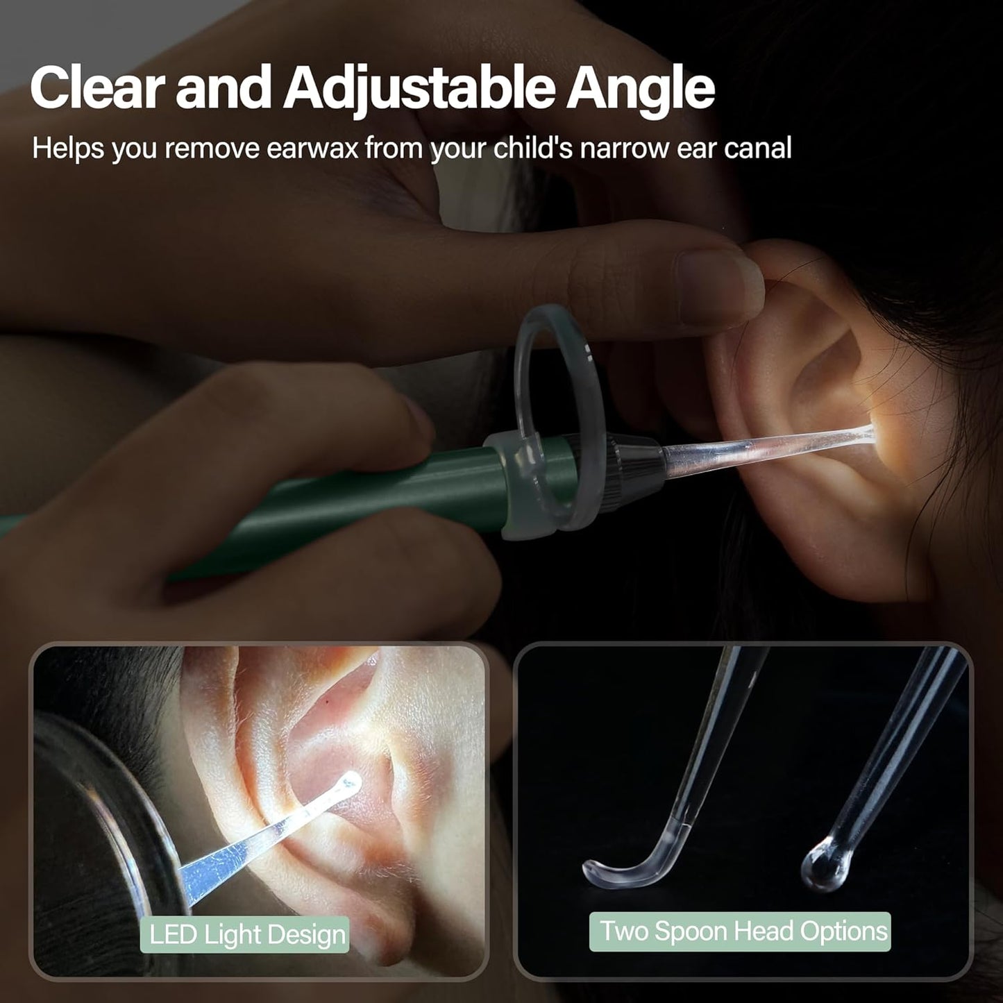 POZILAN Ear Cleaning Kit with LED Light - 15 Pack Ear Wax Removal Kit for Kids and Adults, Earwax Spoon Digger & Tweezers for Ear Cleaning Tool Present Set(Green)