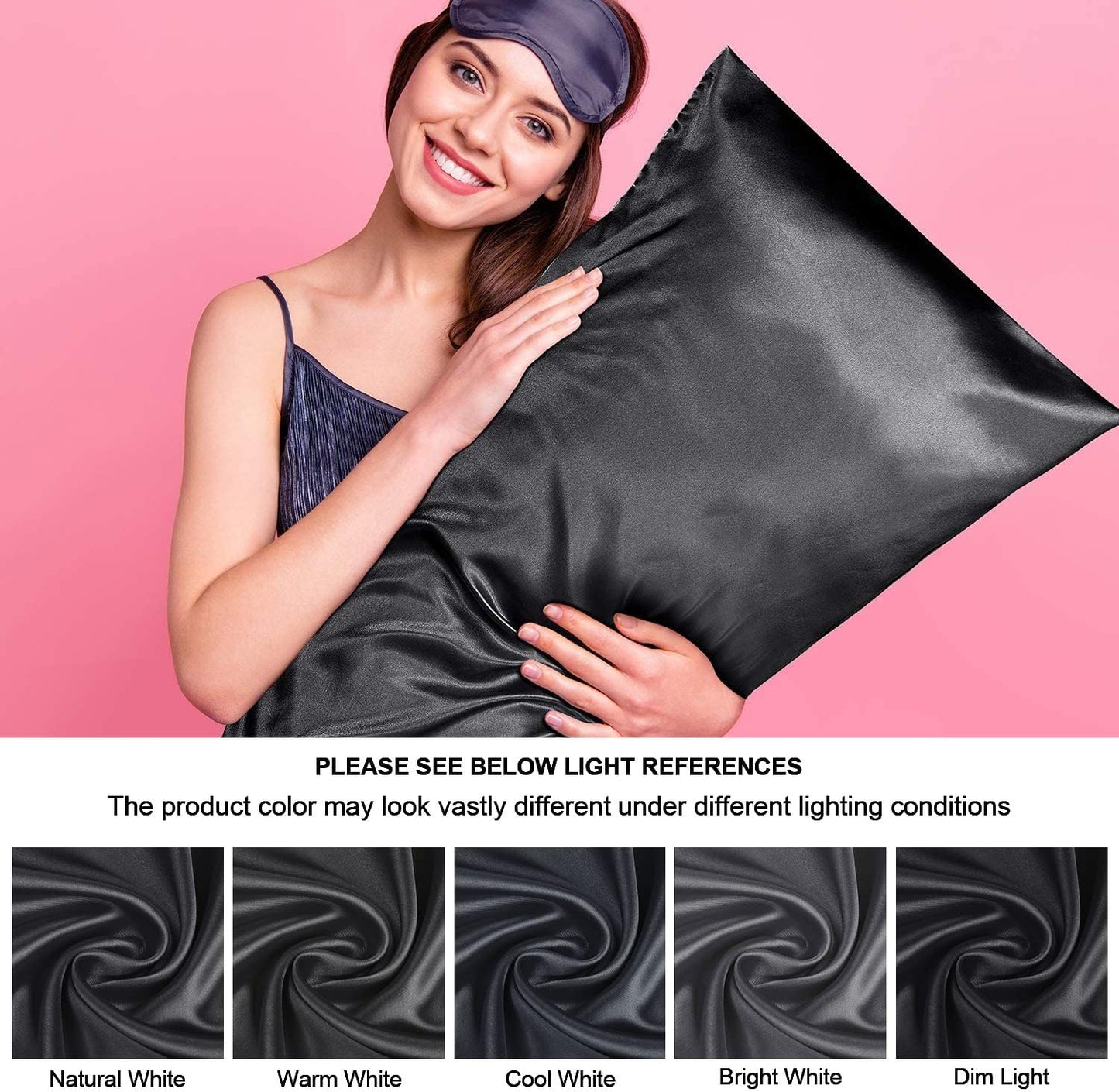 BEDELITE Satin Body Pillow Cover, Super Soft and Cooling Body Pillow Pillowcase for Hair and Skin, Breathable Silky Full Long Pillowcase Cover(20"x54", Black)