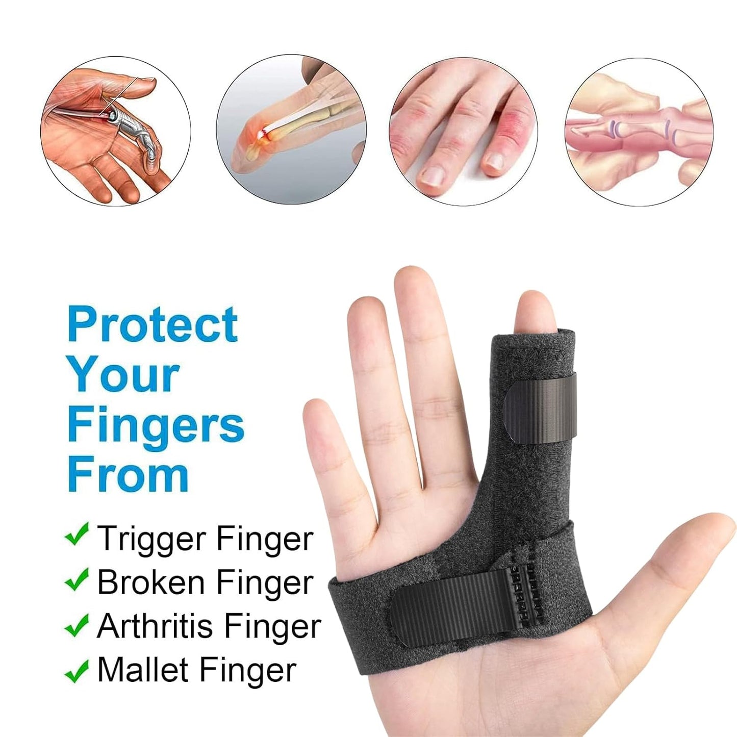 Sumifun Finger Brace, Trigger Finger Splint for Index Middle Ring Pinky Finger Arthritis Pain, Tendon Injury, Broken Mallet Finger Stabilizer Supports for Dislocated Knuckle Immobilizer Wrap,Black