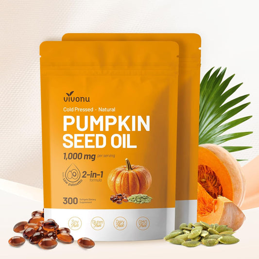 Pumpkin Seed Oil with Saw Palmetto Capsules | Cold Pressed, Pure Virgin Oil, Essential Fatty Acids & Phytosterols | 300 SoftgelsSupports Hair, Urinary, Bladder & Prostate Health, Non-GMO