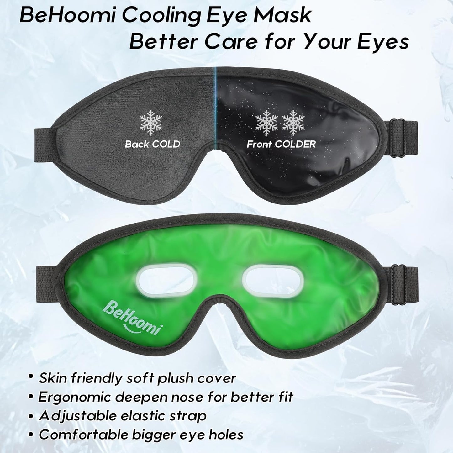 2Packs Cooling Eye Masks, Ice Eye Mask Cold Compress for Eyes, Reusable Cold Gel Eye Mask for Eye Relaxation, Comfort Snug Fit, Eye Cover for Home, Office, Black & Green