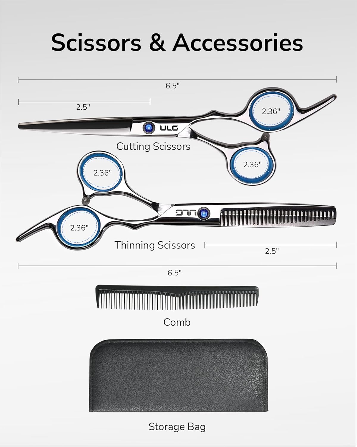 ULG Hair Cutting Scissors Thinning Shears Kit Professional Hairdressing Texturizing Salon Razor Edge Scissor Barber Kit Plus