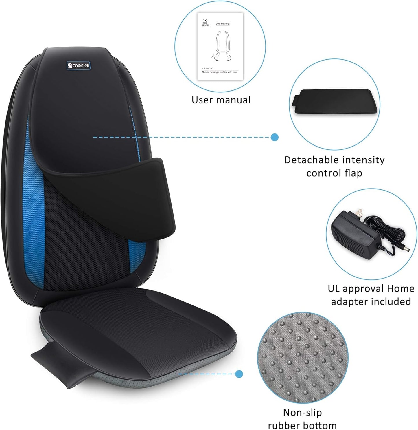 COMFIER Shiatsu Back Massager with Heat, Chair Massage Pad for Back Pain Relief,Massage Seat Cushion for Home or Office Chair Use,Gift for Men,Women