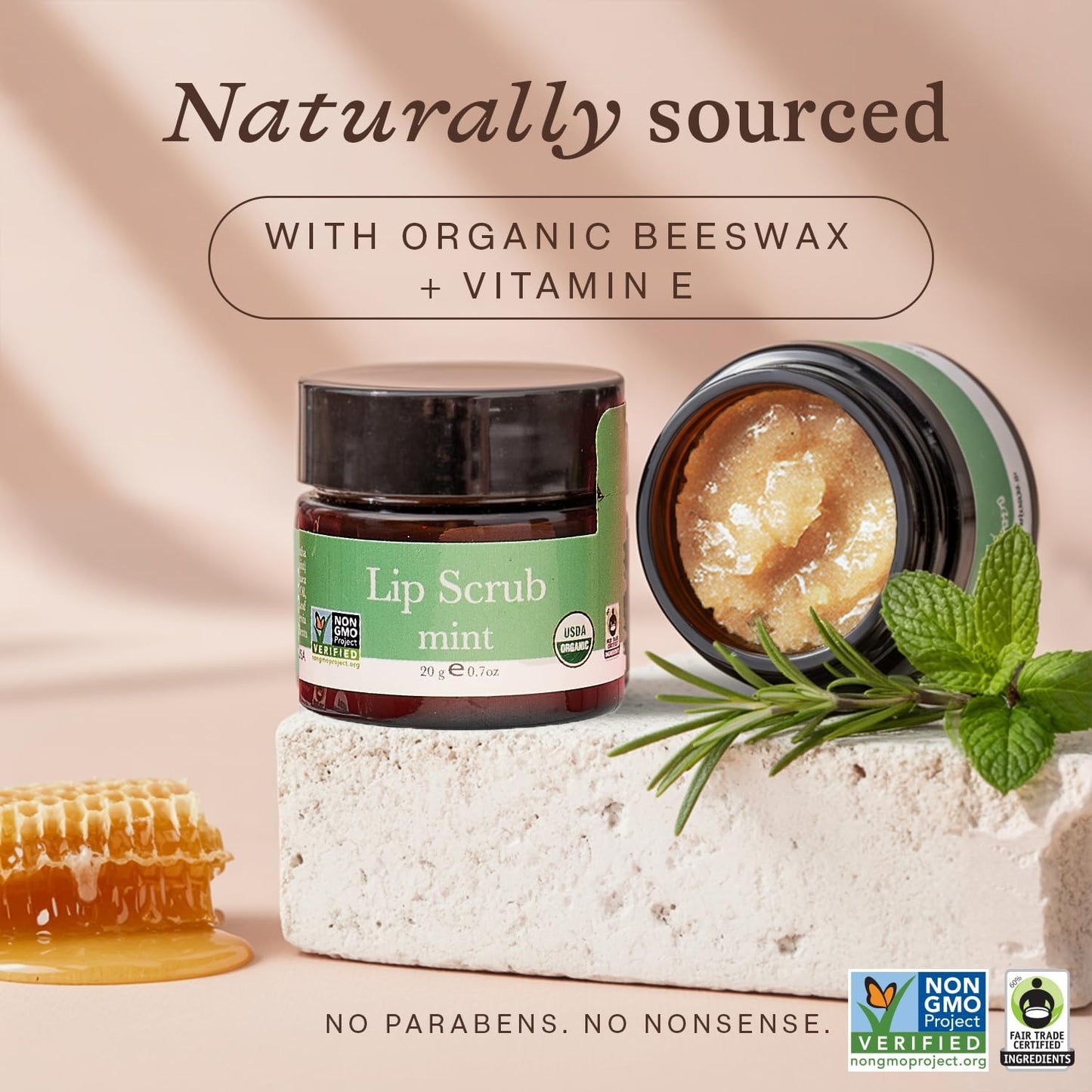 USDA Organic Lip Scrub Mint - USA Made with Natural Ingredients, Moisturizing Scrub Exfoliator for Dry Lips, Lip Sugar Scrubber Exfoliator for Smooth Lips, Small Beauty Gifts