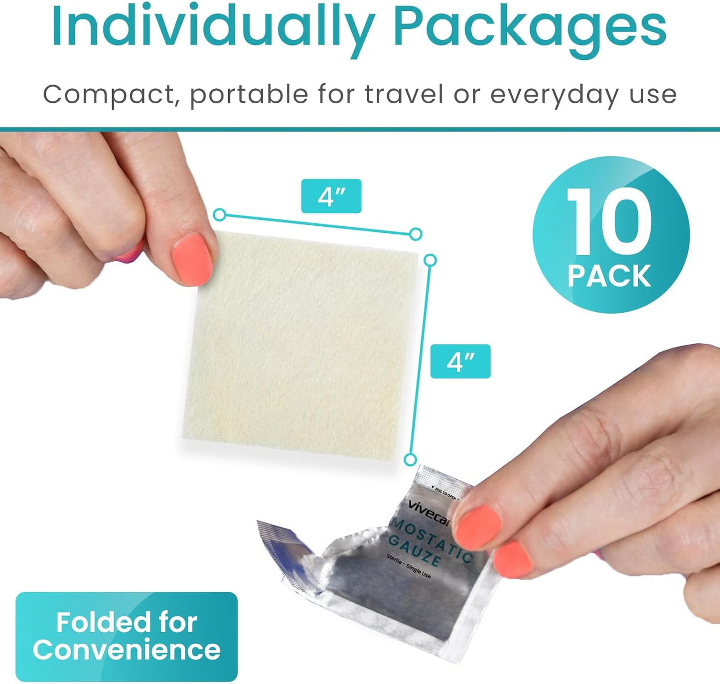 ViveCare Hemostatic Gauze (4"x4") - Quick Clot Dressing to Stop Bleeding - Wound Clotting Bandage Pads for First Aid Kit - Healing for Cuts, Abrasions, Lacerations - Product Made with Chitosan