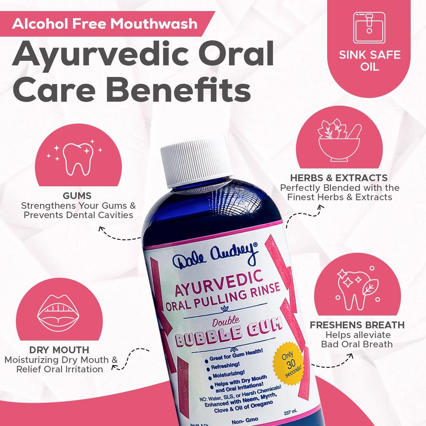 Dale Audrey Ayurvedic Organic Oil Pulling for Teeth and Gums | Oral Rinse Alcohol Free Mouthwash Essential Oils for Bad Breath | Healthy Gums Teeth & Fresh Breath (8 Fl Oz (Pack of 3), Variety Pack)