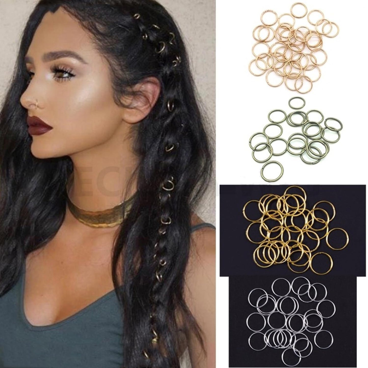 SEVENHEAD 50 Pcs Dreadlock Beads Hair Accessories Circle Rings Adjustable Cuffs Braiding Hair Decoration Clips Metal Hair Decoration for Braids(Silver 1mm*14mm)