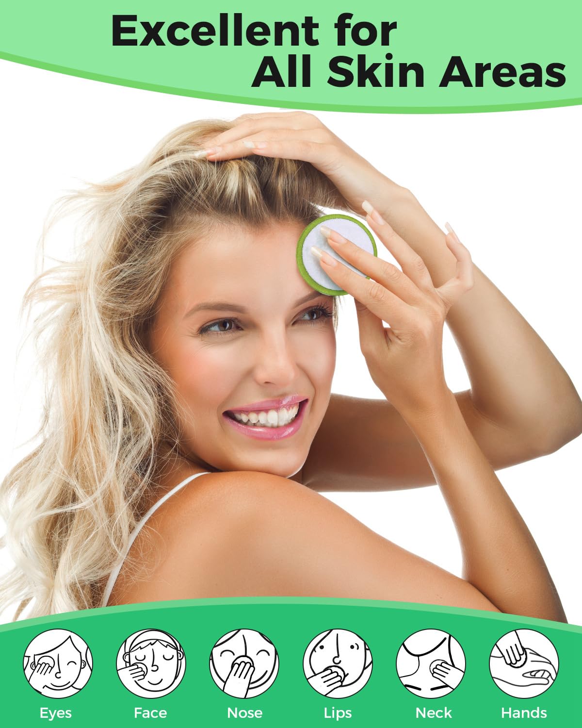 ProCIV Reusable Makeup Remover Pads - 20 Packs Washable Organic Bamboo Reusable Cotton Rounds for All Skin Types & Toner with Laundry Bag, Zero Waste Soft Reusable Cotton Pads for Woman Gift (Green)