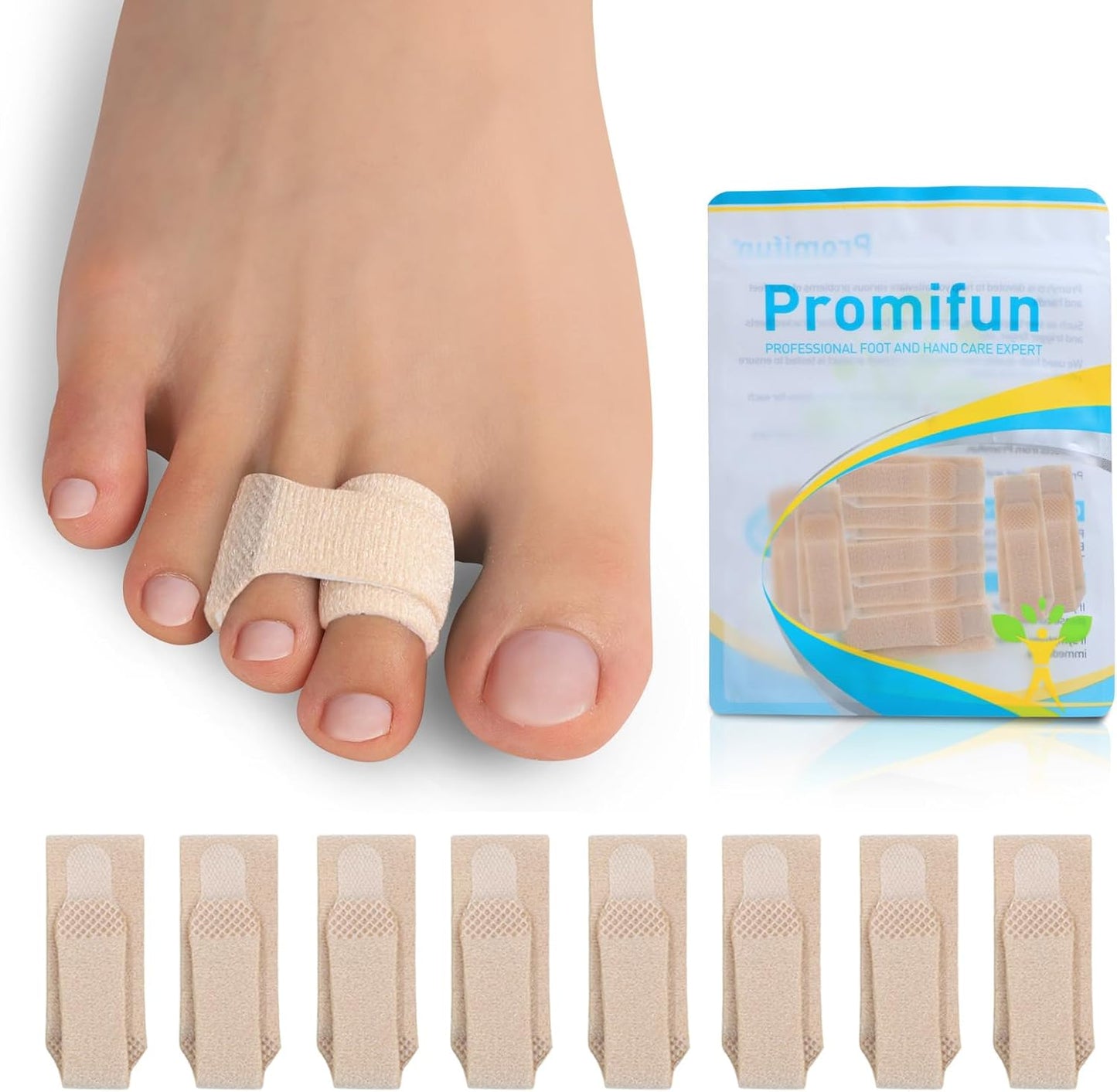 8 Pack Hammer Toe Corrector Toe Splint For Broken Toes,Brace Orthopedic Separator, Cushioned Bandages, Heal Wrap Toe Straighteners for Crooked Toes(brown)