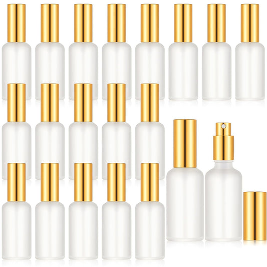 Roshtia 30 Pcs 50ml Gold Glass Spray Bottle Refillable Perfume Atomizer Clear Decorative Empty Bottles with Fine Mist Sprayer Pump for Face Body Travel