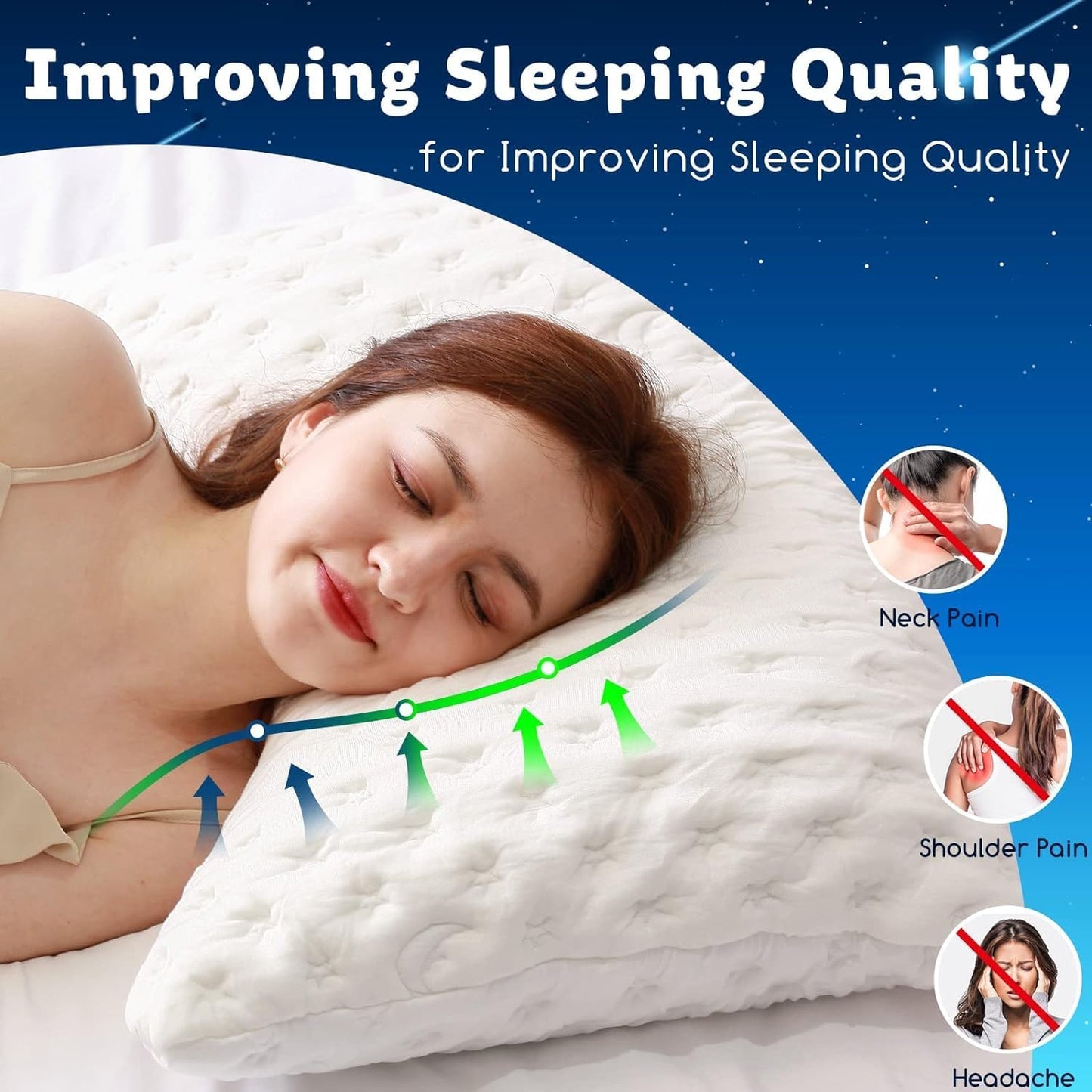 Cooling Side Sleeper Pillow for Neck and Shoulder Pain, Luxury Shredded Memory Foam Curved Bed Pillows for Sleeping Set of 1- Adjustable Queen Size- Washable Cover Crescent White